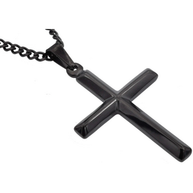 Blackjack (Y) Black Stainless Steel Cross Pendant With 24" Curb Chain