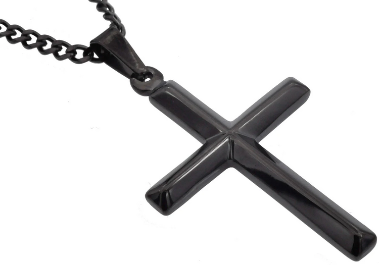 Blackjack (Y) Black Stainless Steel Cross Pendant With 24" Curb Chain