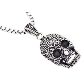 Blackjack (Y) Stainless Steel Skull Pendant With Black Cubic Zirconia