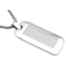 Blackjack (Y) Stainless Steel CZ Dog Tag Pendant Necklace With 24" Round Box Chain