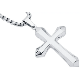 Blackjack (Y) Stainless Steel Cross Pendant Necklace with 24" Round Box Chain