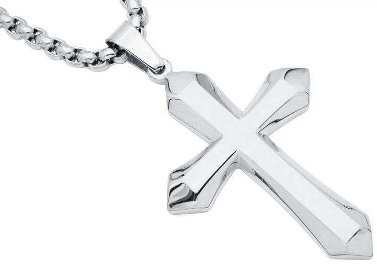 Blackjack (Y) Stainless Steel Cross Pendant Necklace with 24" Round Box Chain