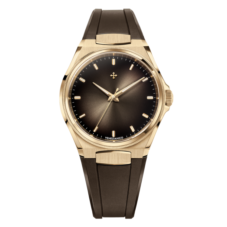 VENEZIANICO VENEZIANICO Arsenale Bronzo - 6221555 CASE: Bronze QAI9-4, Satin Finish DIMENSIONS: Ø40mm, lug-to-lug 44mm LUMINESCENT PIGMENT: BGW9 Super-LumiNova® THICKNESS: 9.95mm, including crystal MOVEMENT: Cal. Miyota 9039 Automatic CRYSTAL: Sapphire BEZEL: Bronze
