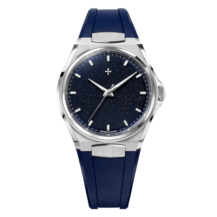 VENEZIANICO Venezianico Arsenale Avventurina - 6221550 , CASE: 316L Stainless Steel, Satin Finish DIMENSIONS: Ø40mm, lug-to-lug 44mm DIAL: Aventurine Glass LUMINESCENT PIGMENT: BGW9 Super-LumiNova®, including crystal MOVEMENT: Cal.Miyota 9039 Automatic CRYSTAL: Sapph