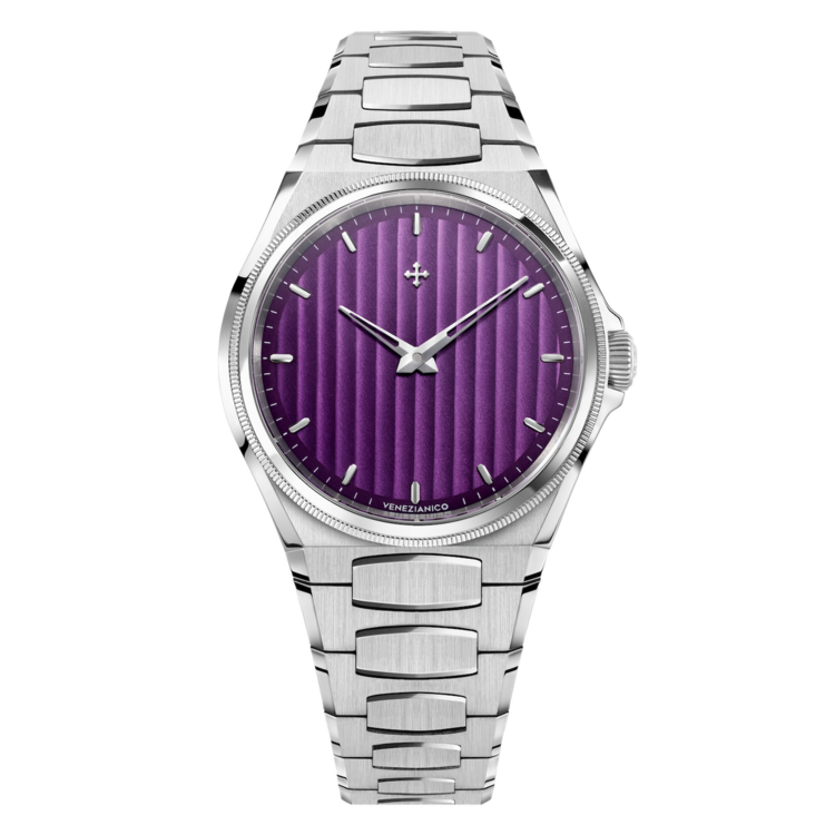 VENEZIANICO Venezianico Arsenale 40 - 6221501C CASE MATERIAL: 316L Stainless Steel DIMENSIONS: Ø40mm, lug-to-lug 44mm THICKNESS: 8.95mm, including crystal DIAL: Vertical Côtes de Genève finish MOVEMENT: Miyota 9029 Automatic CRYSTAL: Sapphire