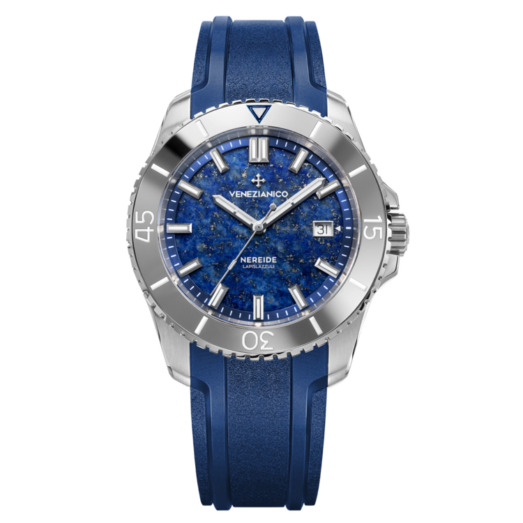 VENEZIANICO Venezianico Nereide Lapislazzuli - 4521548 CASE MATERIAL: 316L Stainless Steel DIAL: Natural Lapis lazuli stone DIMENSIONS: Ø42mm, lug to lug 49mm  MOVEMENT: Automatic Cal. Sellita SW200-1 Swiss Made CRYSTAL: Sapphire Glass BEZEL: Tungston