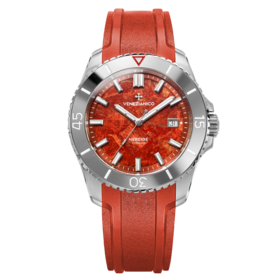 VENEZIANICO Venezianico Nereide Corallo - 4521546 CASE MATERIAL: 316L Stainless Steel DIAL: Madreporic coral, mosaic composition DIMENSIONS: Ø42mm, lug to lug 49mm  MOVEMENT: Automatic Cal. Sellita SW200-1 Swiss Made, custom rotor CRYSTAL: Saphire