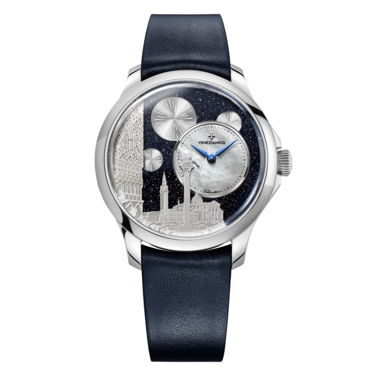 VENEZIANICO Venezianico Redentore Bellanotte - 1221575 , CASE MATERIAL: 316L Stainless Steel FEATURES: Off-center dial MATERIALS: Aventurine, mother-of-pearl, brass DIMENSIONS: Ø40mm, lug to lug 46.7mm, thickness 11.5mm MOVEMENT: Automatic Cal. NH05A CRYSTAL:Sapphire