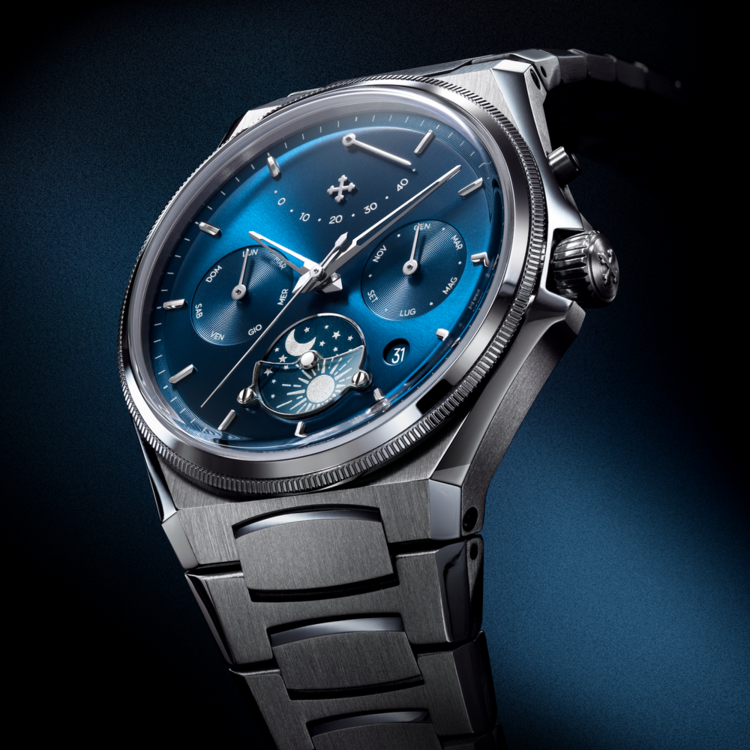 VENEZIANICO Venezianico Arsenale Calendario - 6221580C , CASE: 316L stainless steel, satin finish DIMENSIONS: Ø40mm, lug-to-lug 44.00 mm, 9.6 mm thickness (glass excluding) CRYSTAL: Double domed sapphire crystal, MOVEMENT: Miyota 9100 automatic