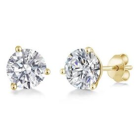 DIAMOND TRADERS INTERNATIONAL (Z) 14K 2CT E VS LAB STUDS, YELLOW GOLD MARTINI LAB GROWN DIAMOND STUD EARRINGS, 2.00CT TOTAL WEIGHT ROUND DIAMOND STUDS, CERTIFIED IOGI # LG-MRTRD200-GY3LPB, E-F , VS2-1