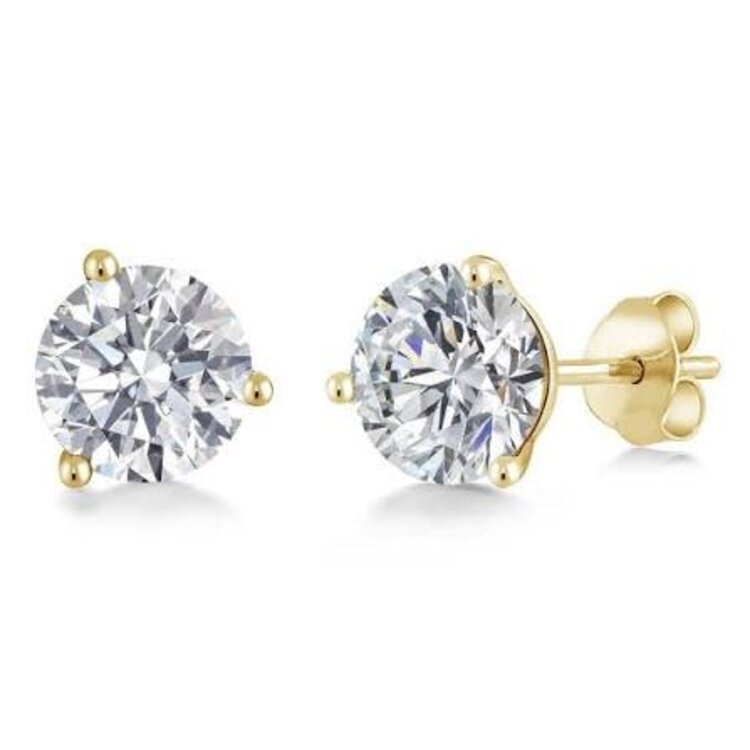 DIAMOND TRADERS INTERNATIONAL (Z) 14K 2CT E VS LAB STUDS, YELLOW GOLD MARTINI LAB GROWN DIAMOND STUD EARRINGS, 2.00CT TOTAL WEIGHT ROUND DIAMOND STUDS, CERTIFIED IOGI # LG-MRTRD200-GY3LPB, E-F , VS2-1