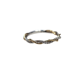 PEJAY (X) 14K TT .22CT BAND , WHITE & YELLOW GOLD TWISTED BRAID BAND WITH NATURAL DIAMONDS