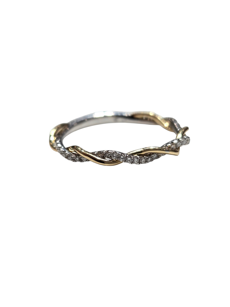 PEJAY (X) 14K TT .22CT BAND , WHITE & YELLOW GOLD TWISTED BRAID BAND WITH NATURAL DIAMONDS