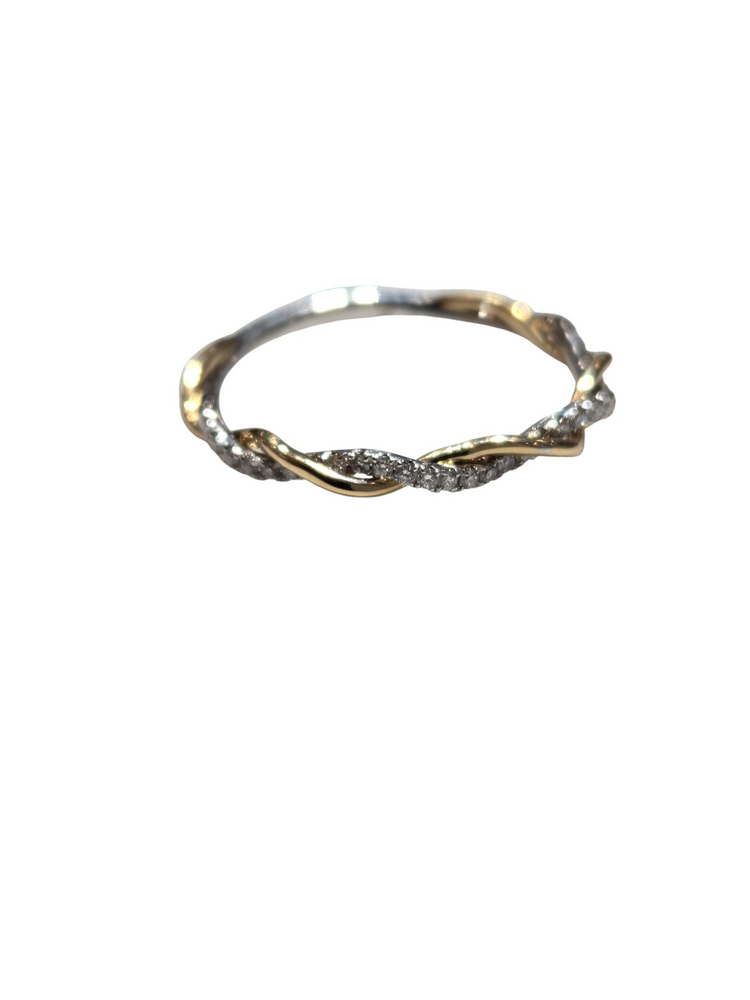 PEJAY (X) 14K TT .22CT BAND , WHITE & YELLOW GOLD TWISTED BRAID BAND WITH NATURAL DIAMONDS
