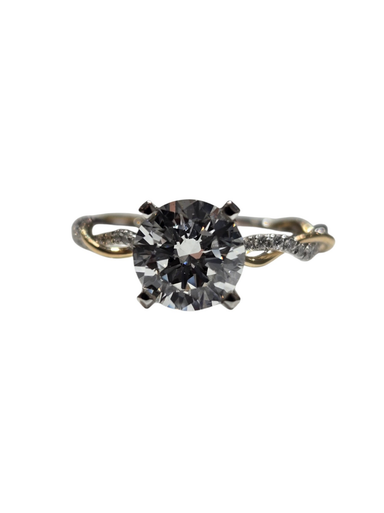 PEJAY (X) 14K 1.50CT LAB F VS2 .22MT , WHITE & YELLOW GOLD BRIDAL TWIST DESIGNED RING,  1.50CT ROUND LAB GROWN DIAMOND CENTER IGI CERTIFIED # LG644470115,  .22CTS ON THE SETTING