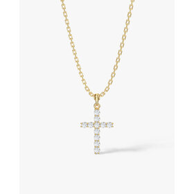 (X) 14K .12CT CROSS , YELLOW GOLD NATURAL DIAMOND CROSS WITH 15 ROUND DIAMONDS