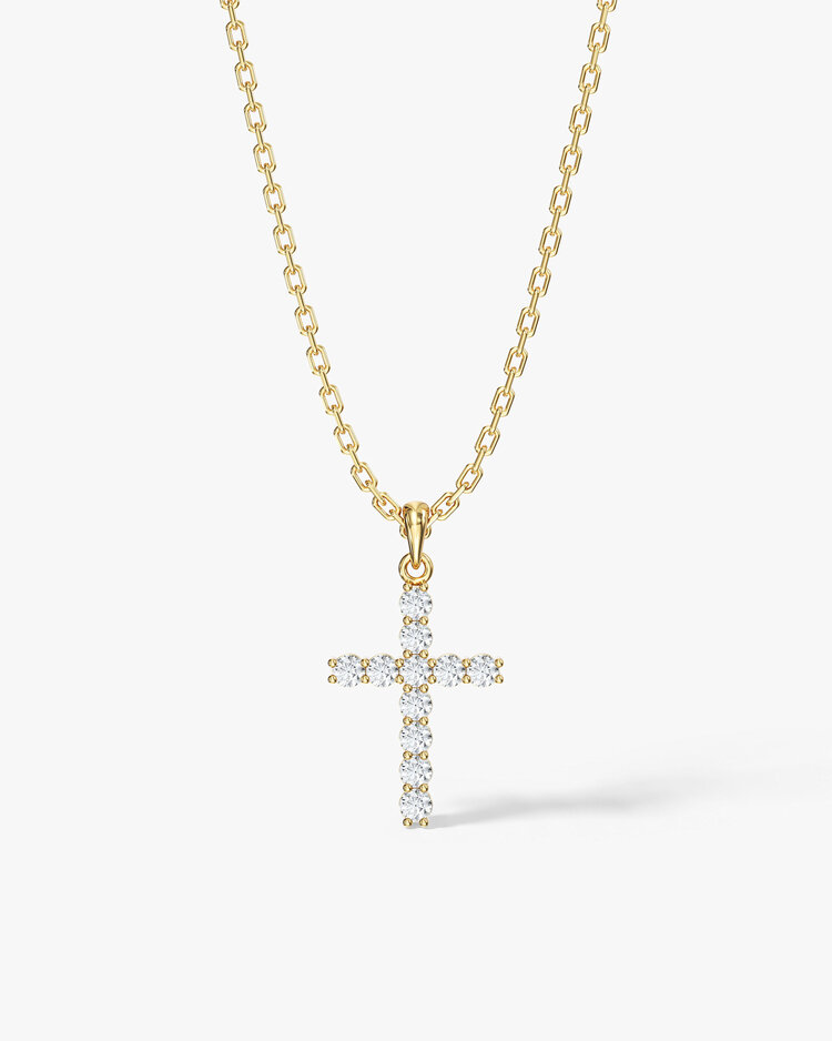 (X) 14K .12CT CROSS , YELLOW GOLD NATURAL DIAMOND CROSS WITH 15 ROUND DIAMONDS