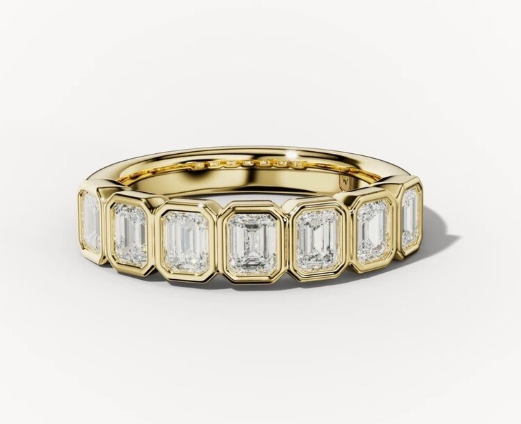 META JEWELRY INC (Z) 14K 2.00CT VS1 F BAND, YELLOW GOLD LAB GROWN DIAMOND BAND, 7 EMERALD CUT DIAMONDS BEZEL SET