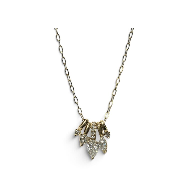 (X) 10KW 1CT LAB GROWN DIAMOND MULTI STONE FASHION NECKLACE 18INCH PAPERCLIP CHAIN