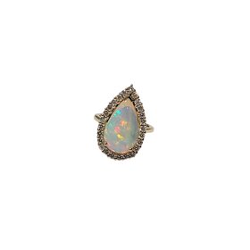 (R)14KY 5.09CT OPAL .14CT DIAMOND HALO RING