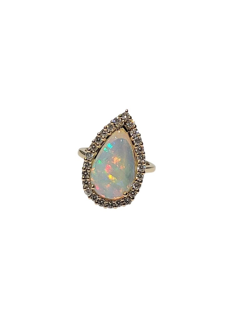 (R)14KY 5.09CT OPAL .14CT DIAMOND HALO RING