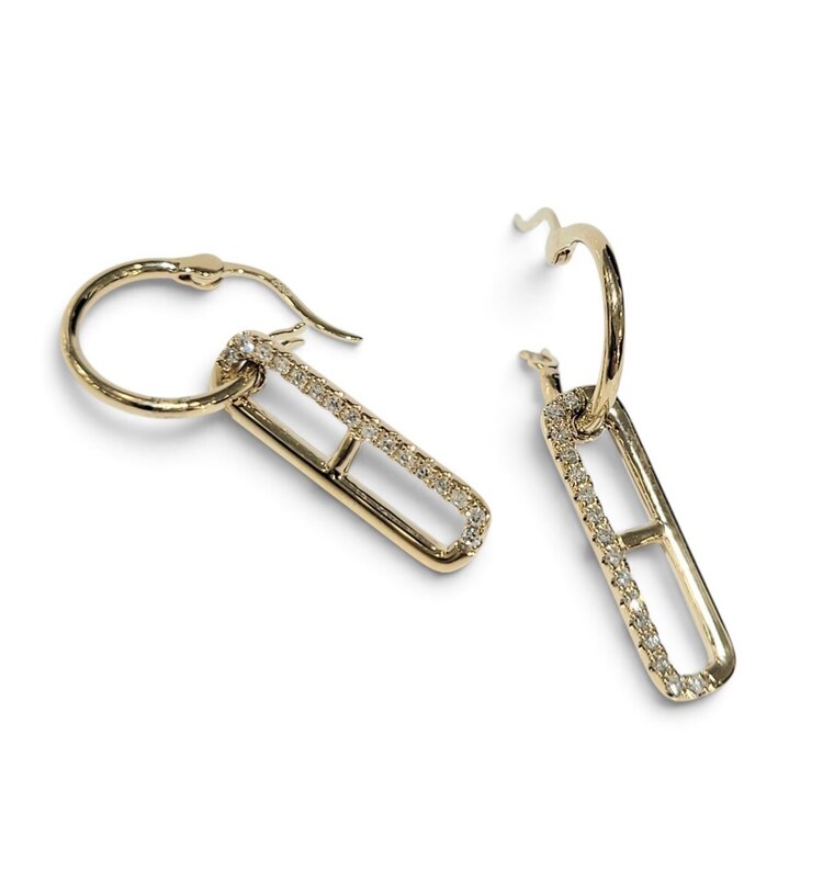 HEERA MOTI (Y) 14KY 0.17CT DIAMOND ACCENTED PAPERCLIP STYLE DANGLE EARRINGS
