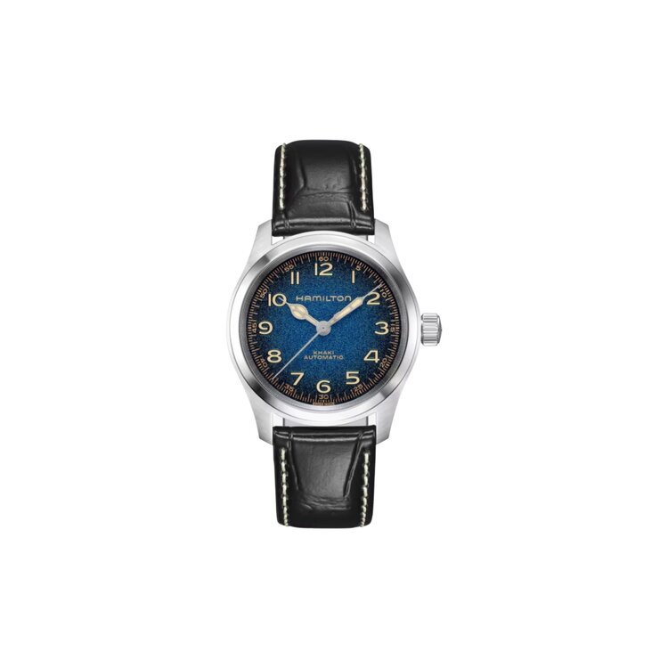 Hamilton HAMILTON KHAKI FIELD MURPH 38MM / Reference H70405740 / Caliber H-10 / Collection Khaki Field Murph /Movement Automatic/Case size 38MM/Thickness 11.1MM/Dial Color Black/Material Stainless Steel/Crystal Sapphire/80 hr pwr