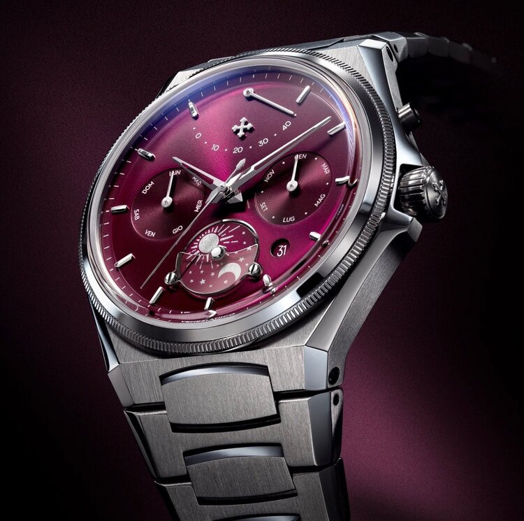 VENEZIANICO Venezianico Arsenale Calendario - 6221581C , CASE: 316L stainless steel, satin finish DIMENSIONS: Ø40mm, lug-to-lug 44.00 mm, 1.4 mm thickness CRYSTAL: sapphire crystal, MOVEMENT: Miyota 9100 automatic