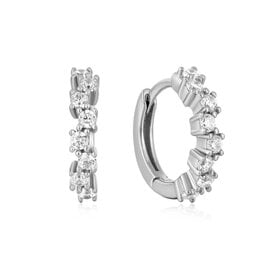 ANIA HAIE Sterling Silver Sparkle Huggie Cluster Hoop Earrings, Material: 925 Sterling Silver with Rhodium Plating with Cubic Zirconia • Earring Size: 11.5mm • Weight: 1.6g