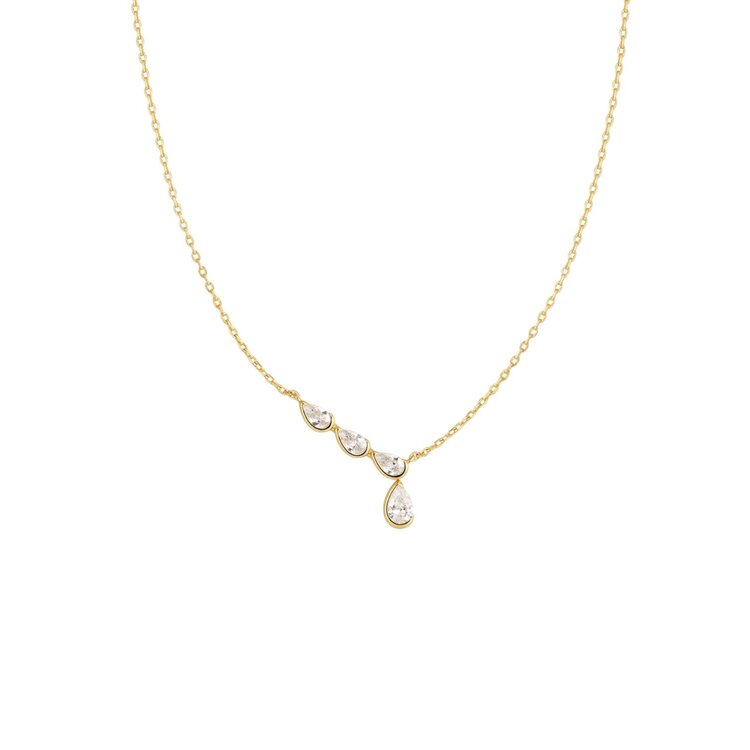 ANIA HAIE Gold Half Bezel Angled and Dangle Teardrop  Necklace • Material: 925 Sterling Silver with 14kt Gold Plating • Necklace length: 40.5cm with 5cm extender