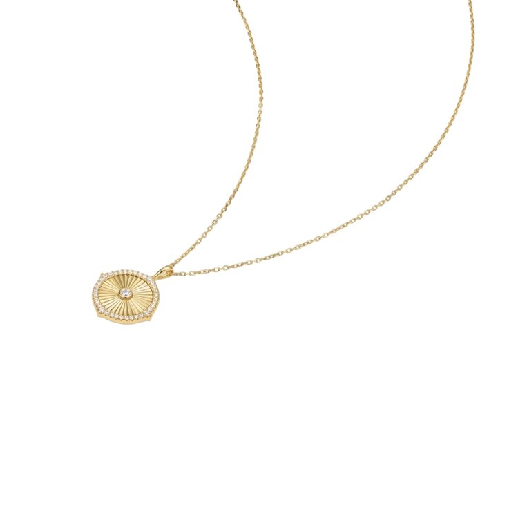 ANIA HAIE Gold Diamond-Cut Sunny Disc Necklace • Material: 925 Sterling Silver with Gold Plating with Cubic Zirconia • Necklace length: 580mm• Weight: 4.5g