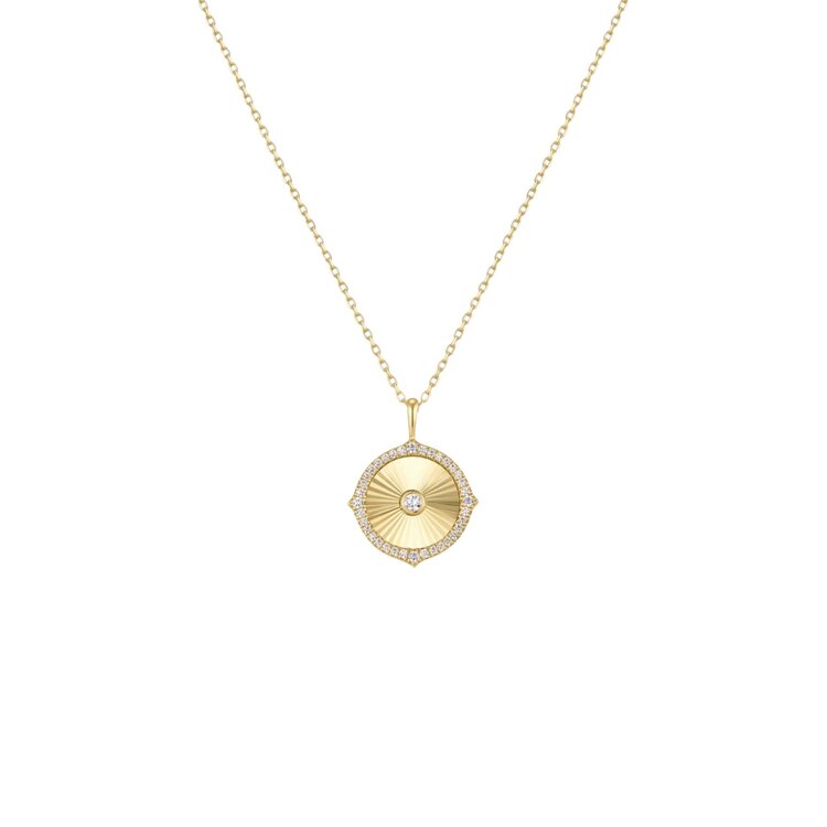 ANIA HAIE Gold Diamond-Cut Sunny Disc Necklace • Material: 925 Sterling Silver with Gold Plating with Cubic Zirconia • Necklace length: 580mm• Weight: 4.5g