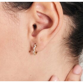 ANIA HAIE Gold Sparkle Cluster Huggie Hoop Earrings  Material: 925 Sterling Silver with 14kt Plating with Cubic Zirconia • Earring Size: 11.5mm • Weight: 1.6g