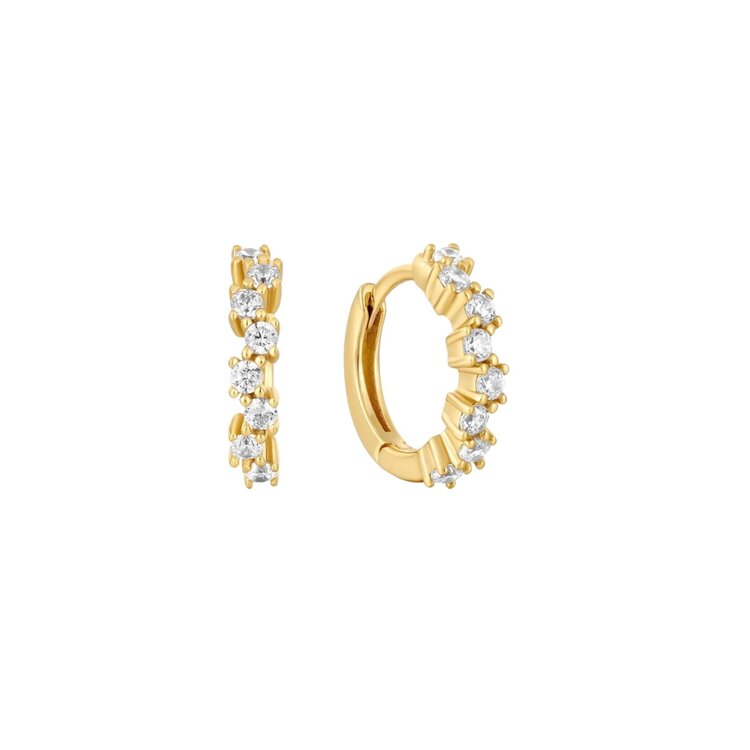 ANIA HAIE Gold Sparkle Cluster Huggie Hoop Earrings  Material: 925 Sterling Silver with 14kt Plating with Cubic Zirconia • Earring Size: 11.5mm • Weight: 1.6g