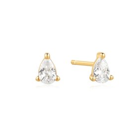 ANIA HAIE Miss Twinkle Gold Pear Stud Earrings • Material: 925 Sterling Silver with 14k Gold Plating with Cubic Zirconia • Earring Size: 4.5 x 3.5mm • Weight: 0.6g
