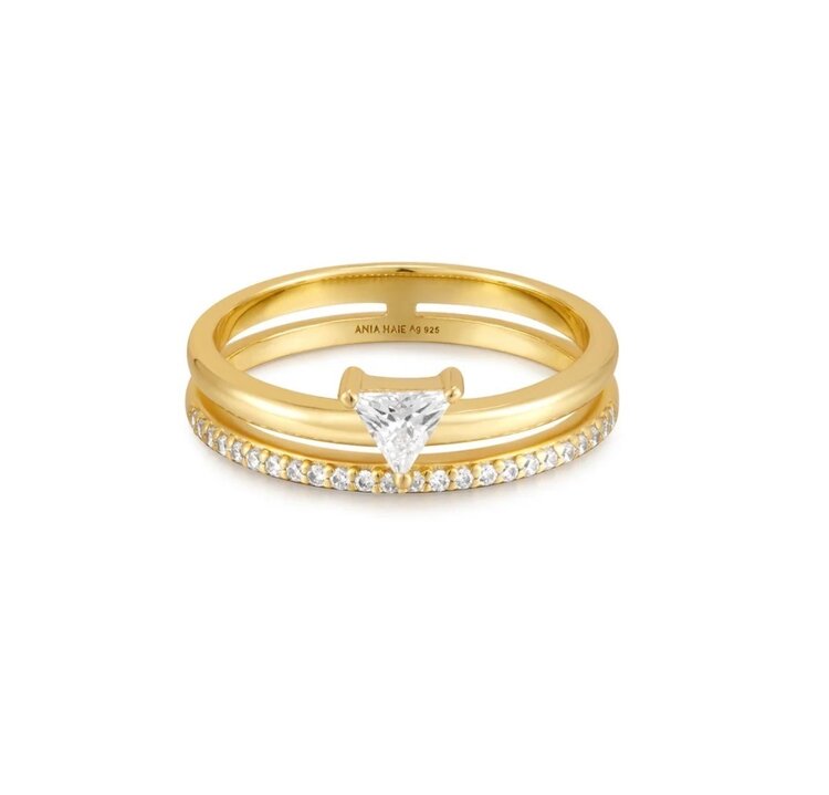 ANIA HAIE Gold Half Round Cubic Zirconia Ring • Material: 14K Gold Plated  • Ring Size: 7  • Stone Type: Cubic Zirconia  • Weight: 1.4g