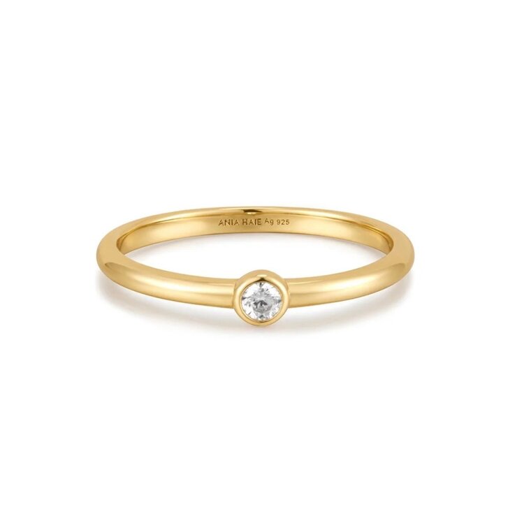 ANIA HAIE Gold Half Round Cubic Zirconia Ring • Material: 14K Gold Plated  • Ring Size: 7  • Stone Type: Cubic Zirconia  • Weight: 1.4g