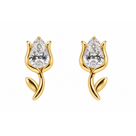 VITHAL (X) 14K .40CT LAB VS1E , YELLOW GOLD LAB GROWN DIAMOND EARRINGS, TWO PEAR SHAPED DIAMONDS SET INTO ROSE DESIGN