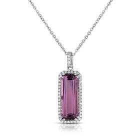 PRIMA NEW YORK (X) 14K 4.06AM .19DIA , WHIYE GOLD PENDANT, 4.06 CARAT ELONGATED EMERALD CUT AMETHYST , .19 CARATS OF NATURAL DIAMONDS