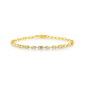 PRIMA NEW YORK (X) 14K 2.10CTS VS1 F DIA , YELOW GOLD MULTI SHAPE NATURAL DIAMOND TENNIS BRACELET WITH PAPERCLIP CHAIN DESIGN, PEAR, OVAL, & EMERALD CUT SHAPED DIAMONDS