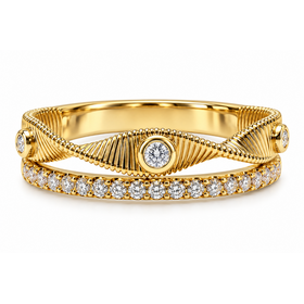 PRIMA NEW YORK (X) 14K .22CT VS1 E DIA , YELLOW GOLD HIGH END FASHION RING BY DESIGNER “PRIMA NEW YORK” , NATURAL DIAMONDS