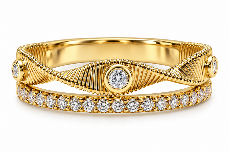 PRIMA NEW YORK (X) 14K .22CT VS1 E DIA , YELLOW GOLD HIGH END FASHION RING BY DESIGNER “PRIMA NEW YORK” , NATURAL DIAMONDS