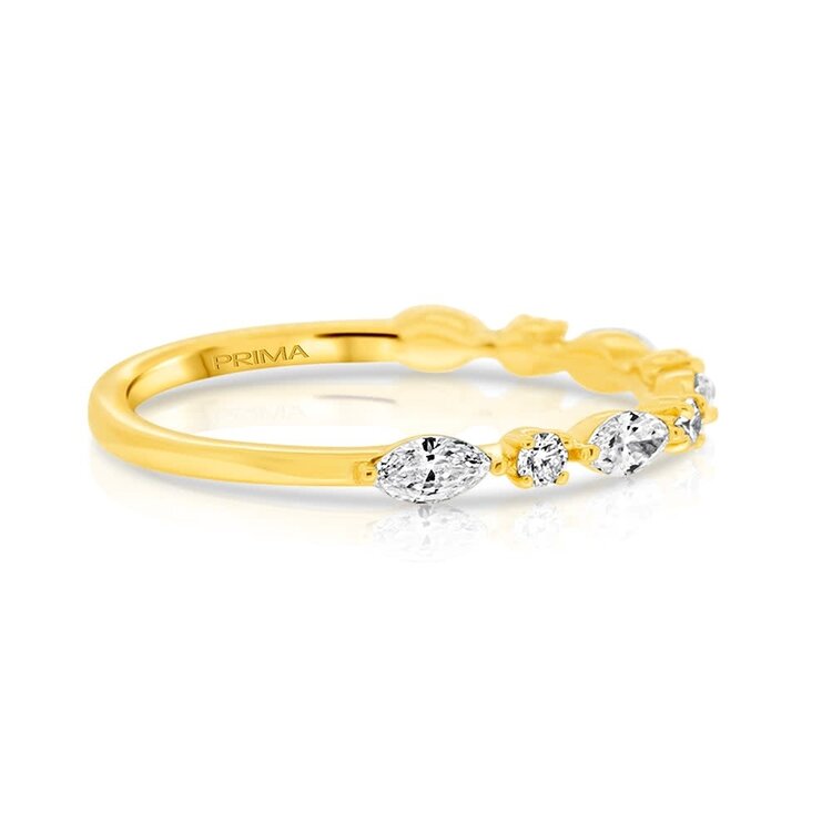 PRIMA NEW YORK (X) 14K .43CT VS1 E BAND , YELLOW GOLD BAND WITH NATURAL ROUND & MARQUISE SHAPED DIAMONDS