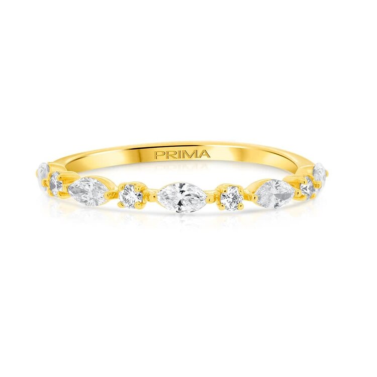 PRIMA NEW YORK (X) 14K .43CT VS1 E BAND , YELLOW GOLD BAND WITH NATURAL ROUND & MARQUISE SHAPED DIAMONDS