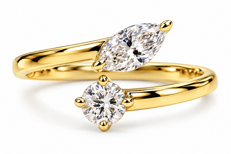 PRIMA NEW YORK (X) 14K .51CT BYPASS , YELLOW GOLD MARQUISE AND ROUND DIAMOND BYPASS FASHION NATURAL DIAMOND RING