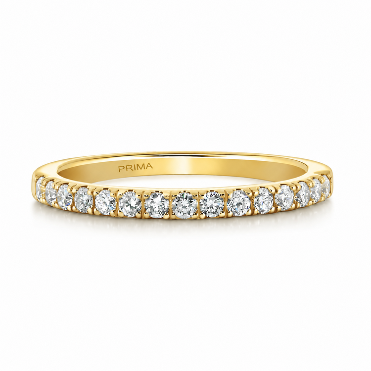PRIMA NEW YORK (X) 14K .31CT VS1 E BAND , YELLOW GOLD NATURAL DIAMOND BAND, 15 ROUND DIAMONDS, FRENCH SET