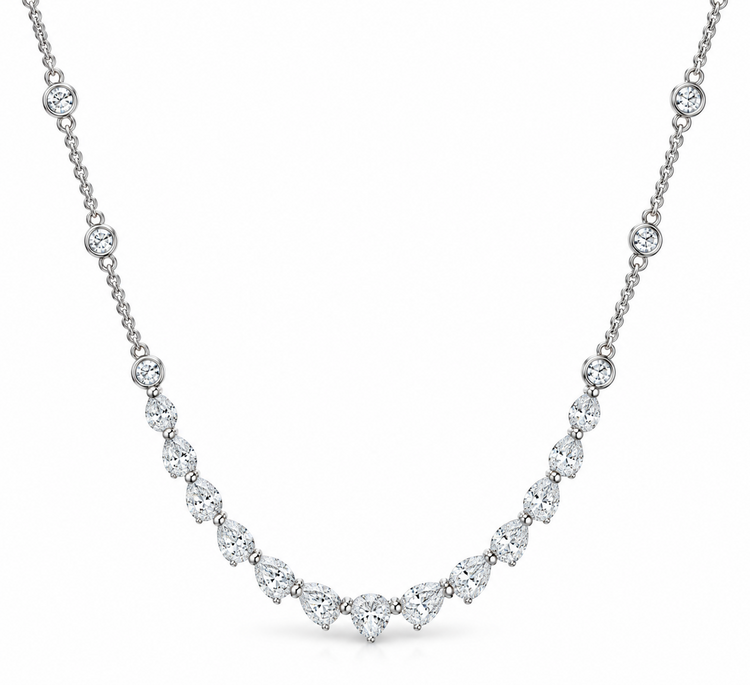 MR BRACELET (Z) 14K 2..05CT VS1 F LAB , WHITE GOLD LAB GROWN DIAMOND NECKLACE WITH 20 PEAR SHAPES & 4 ROUND SHAPED LAB DIAMONDS
