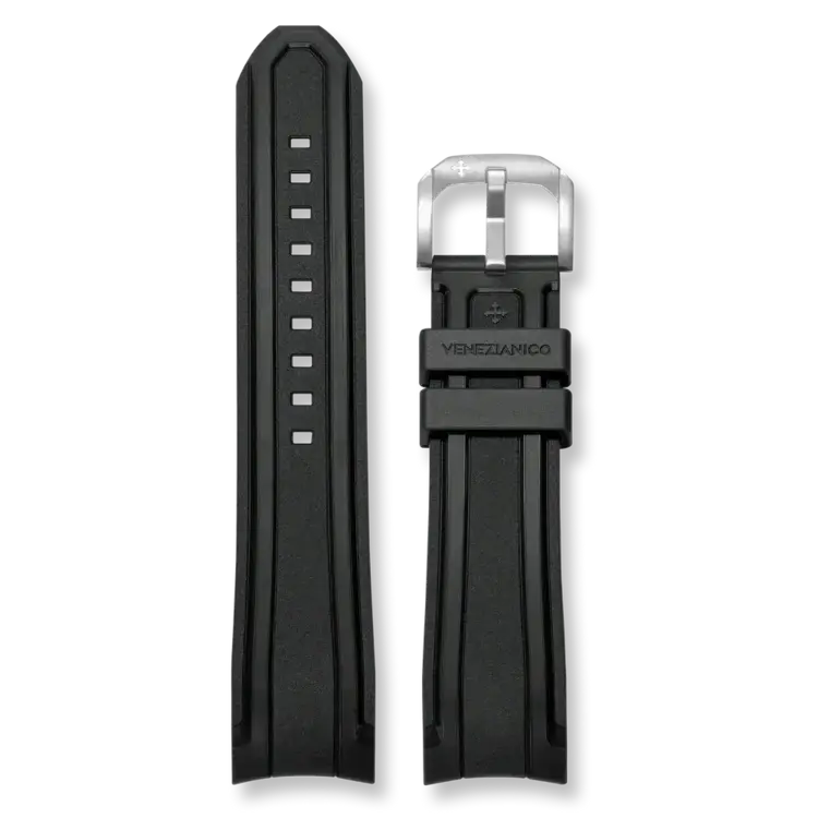 Integrated Rubber Band (22mm) - Black MATERIAL: TPU Rubber Strap DIMENSIONS: 120x85 STRAP WIDTH: 22mm ORIGIN: Made in Italy BUCKLE: Stainless Steel