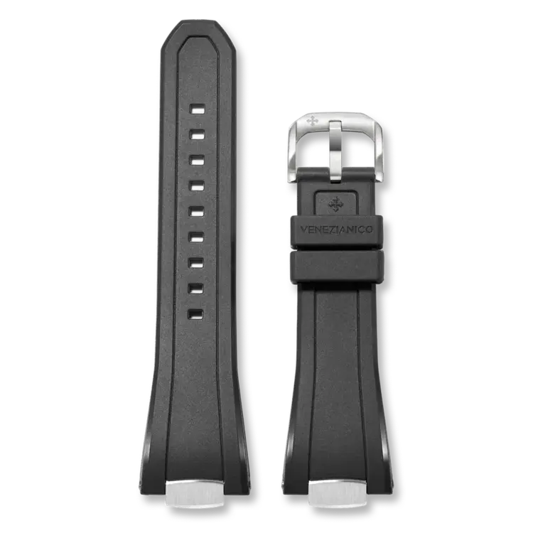 Integrated Rubber Strap for Arsenale 40 - Black, MATERIAL: TPU Rubber DIMENSIONS: 110 x 75 mm ATTACHMENT: Screw-in central link BUCKLE: Stainless steel