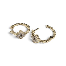 M(Y) 14KY .69CT CLOVER STYLE CHANEL SET, GOLD BEADED HOOPS
